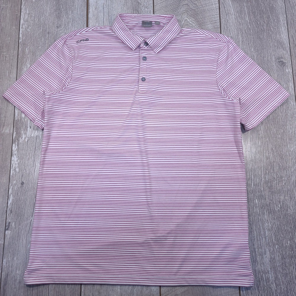 Ping Polo Shirt Mens Large Purple Striped SensorCool Short Sleeve Golf Top